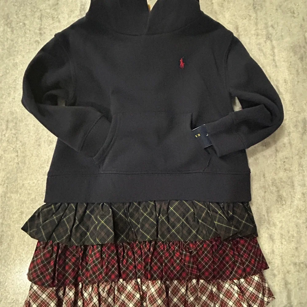 Polo Ralph Lauren Navy Blue Kids Hoodie with Plaid Skirt   Size 4/4T